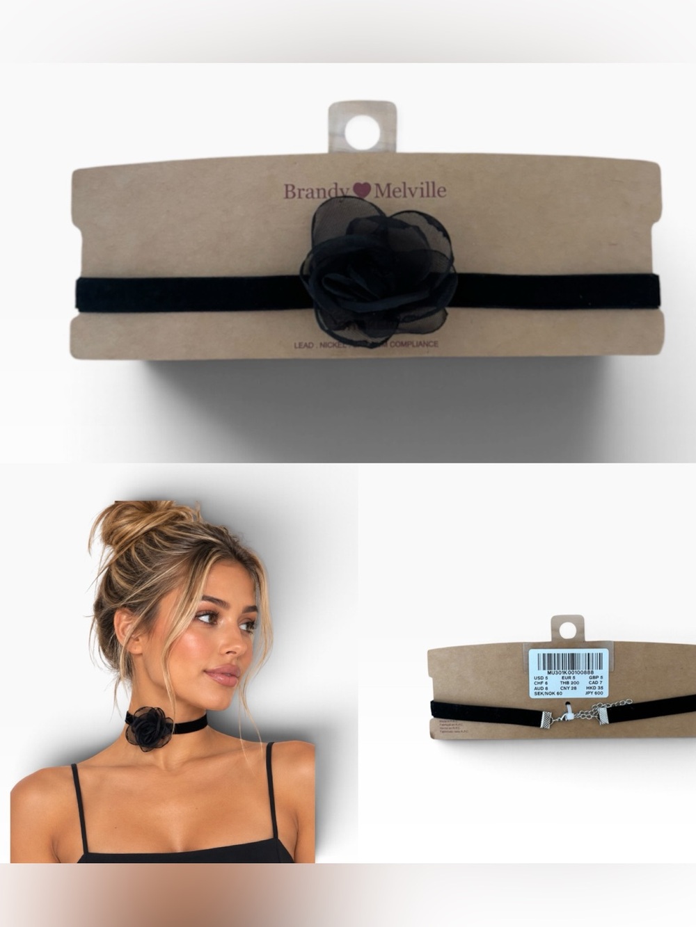 Brandy Melville Mesh and Velvet Flower Choker